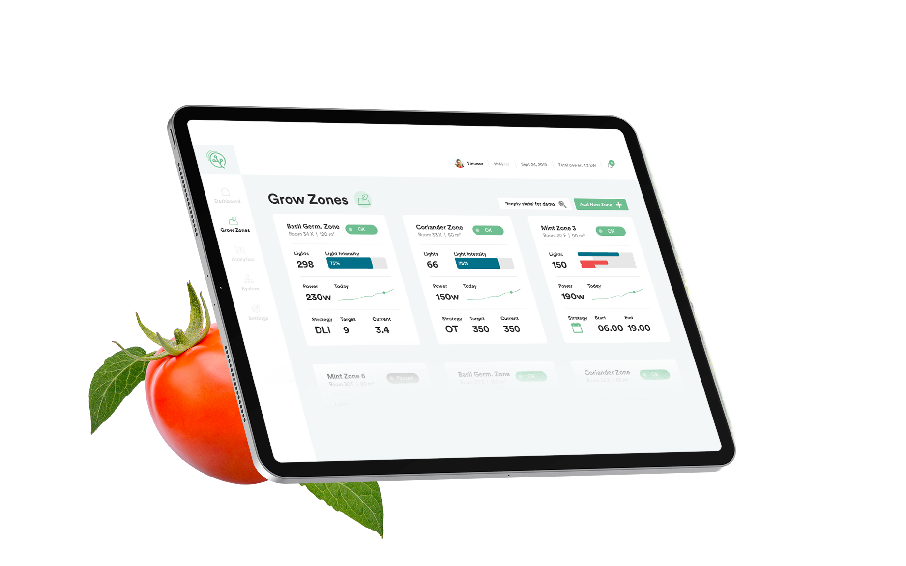 Ipad showing grow zones in helioCORE