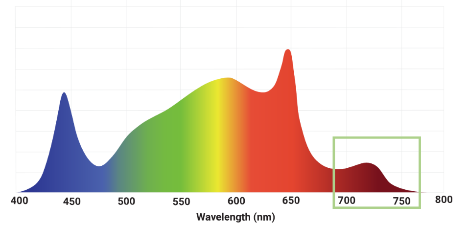 Spectrum highlighting the wavelengths of far-red