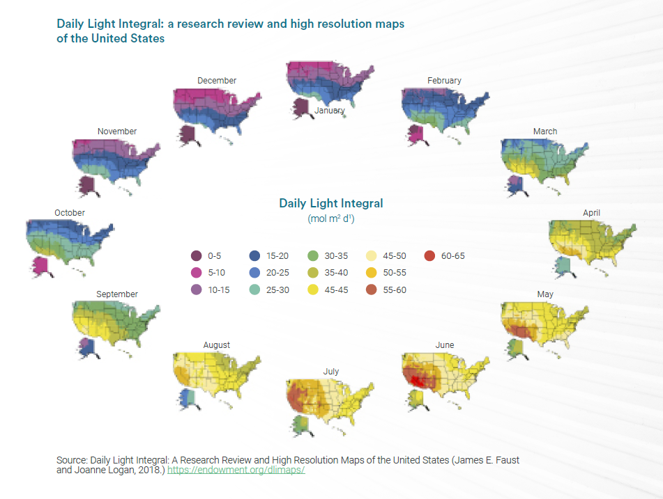 A research review and high resultion map of the Daily light integral os the United States