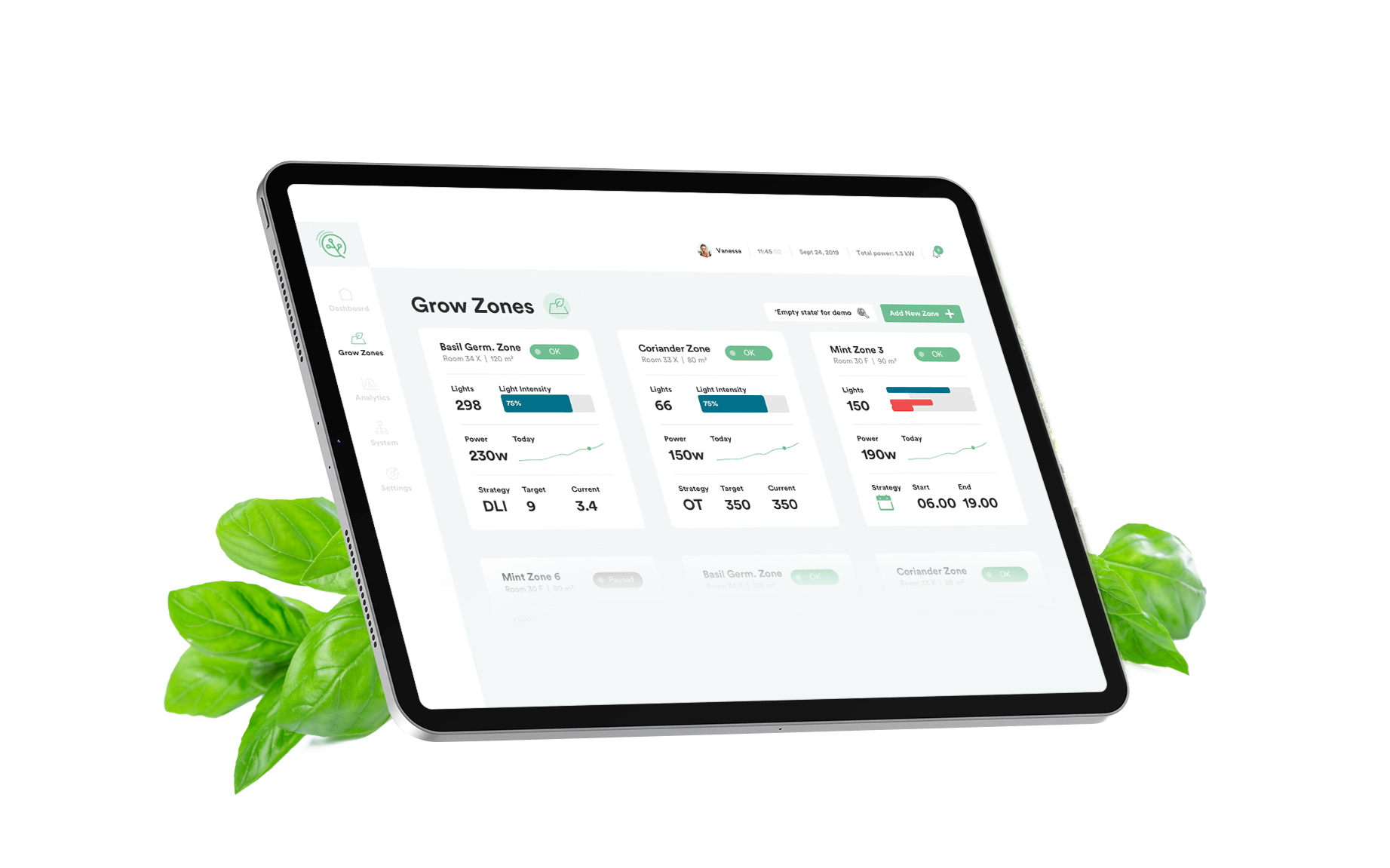 helioCORE screen, dashboard